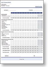 The Cash Flow Excel Template in blue is the perfect Microsoft Excel Template for accounting, management, reporting and back office use where individual monthly, monthly aggregates and annual overview of net cash flow should be viewed and presented.
 
Click the Cash Flow Excel template thumbnail for colour, pricing, and purchase options