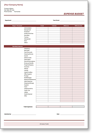 Expense Budget Sheet Excel template for Micorsoft Office Excel