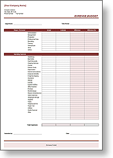 The Expense Budget Sheet Excel Template in red provides a complete breakdown of personnel and wage expenses as well as operational expenses such as Advertising and Marketing, Taxes, Travel, Utilities, Office Supplies and Depreciation.
 
Click the Expense Budget Sheet Excel template thumbnail for colour, pricing, and purchase options